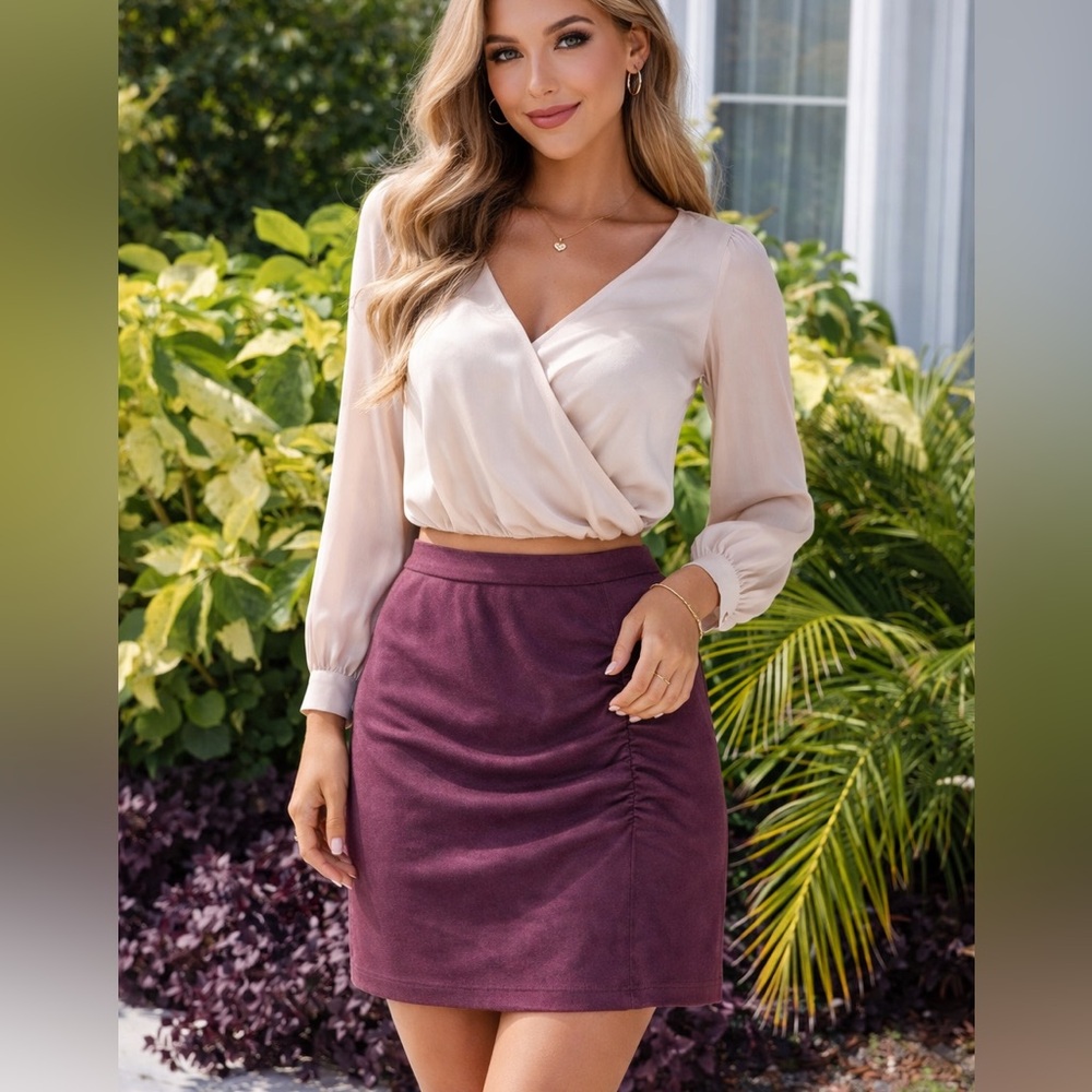 Free People Plum Pencil Skirt in Deep Berry
